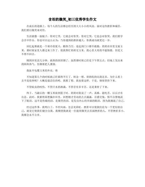 含泪的微笑_初三优秀学生作文