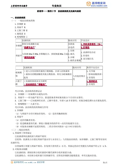 40抗结核病药及抗麻风病药