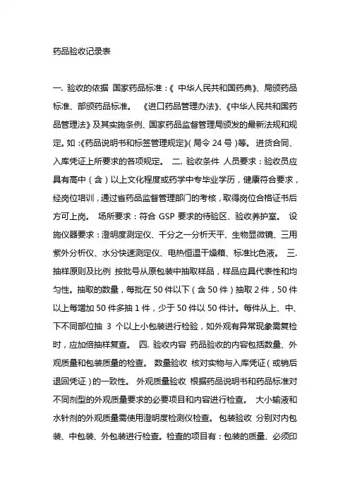药品验收记录表