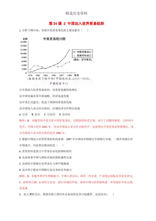 高中历史重要微知识点第24课2中国加入世界贸易组织测试题新人教版必修2