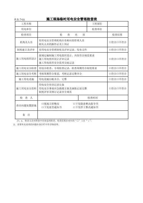施工现场临时用电安全管理检查表