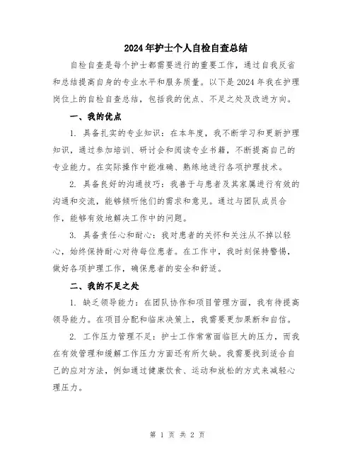 2024年护士个人自检自查总结