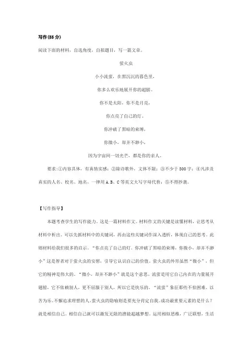中考材料作文《萤火虫》写作指导及范文