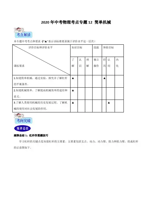 2020年中考物理考点专练十二 简单机械(含答案解析)