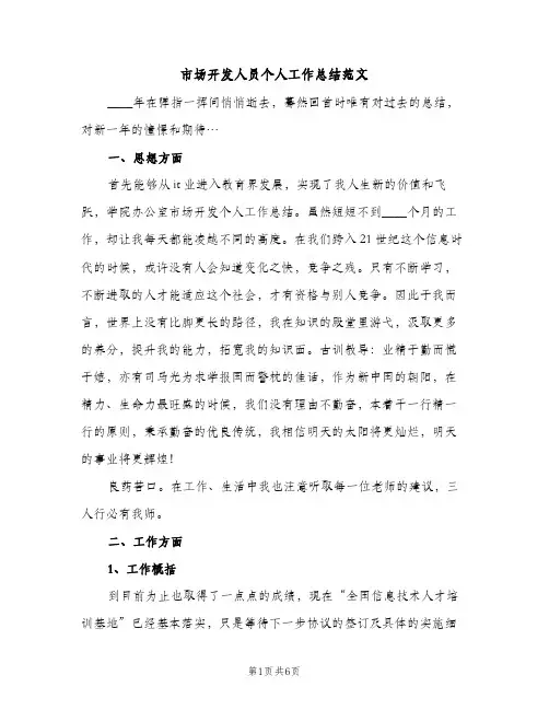 市场开发人员个人工作总结范文（2篇）