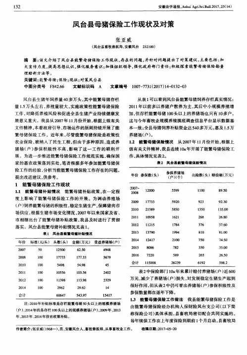 凤台县母猪保险工作现状及对策