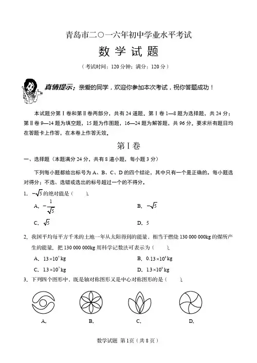 2016青岛中考数学(高清无水印)