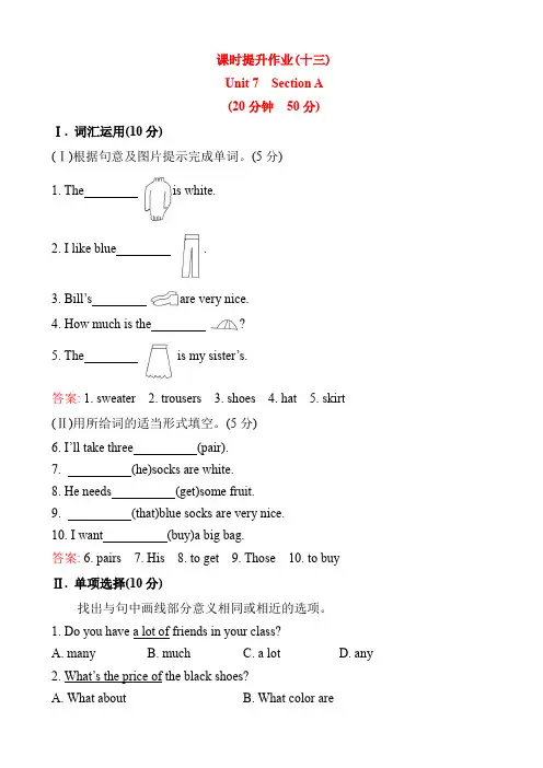 七年级英语上学期课时提升测试28(单元测试)(课时提升作业(十三)_unit_section_a)