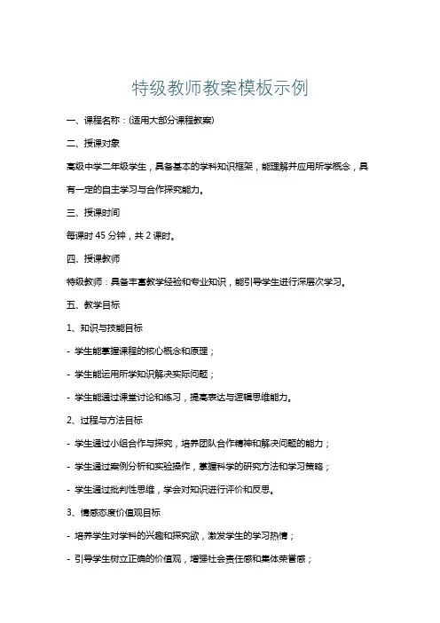 特级教师教案模板示例
