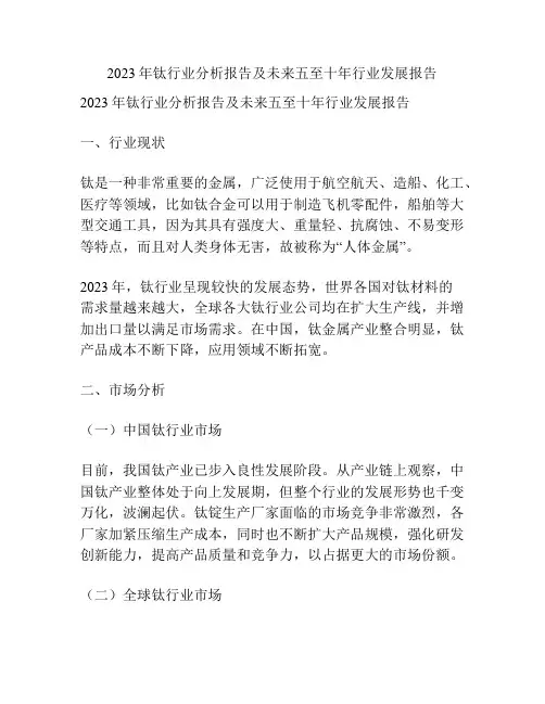 2023年钛行业分析报告及未来五至十年行业发展报告