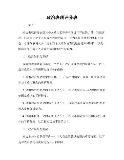 政治表现评分表