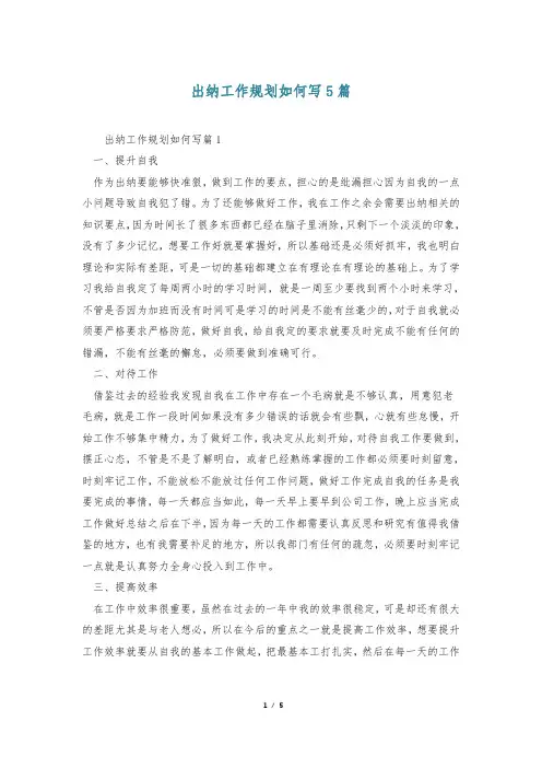 出纳工作规划如何写5篇