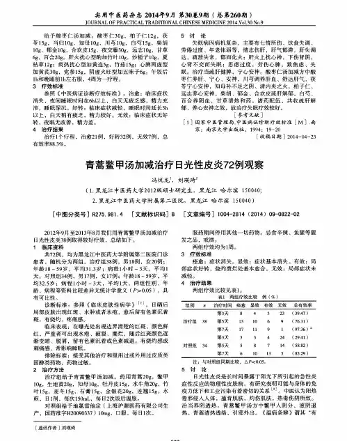青蒿鳖甲汤加减治疗日光性皮炎72例观察