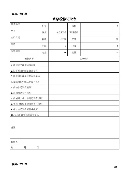 星级酒店工程部日常管理常用表格