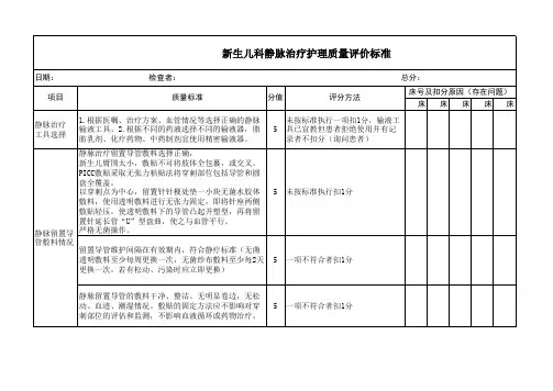 新生儿科静脉治疗护理质量评价标准