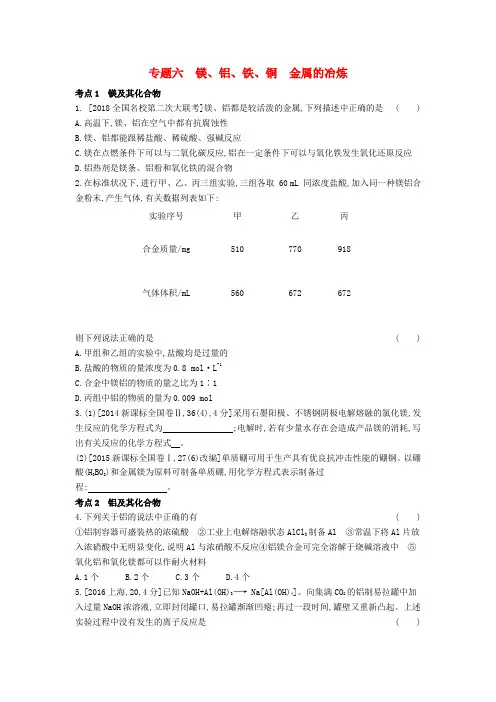 高考化学总复习专题06镁铝铁铜金属的冶炼习思用练习含解析