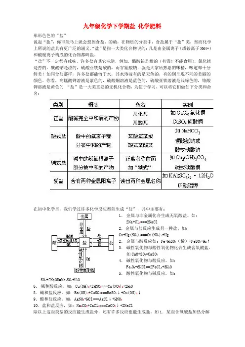 湘教版九年级化学下学期盐 化学肥料