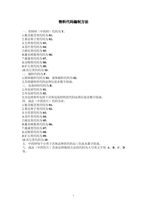 物料代码编制方法