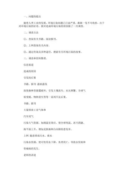 2021环境污染调查报告(最新)