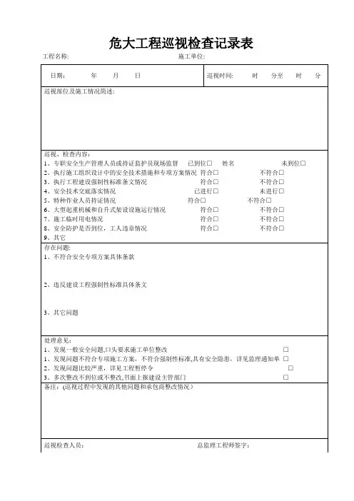 危大工程巡视检查记录表【范本模板】