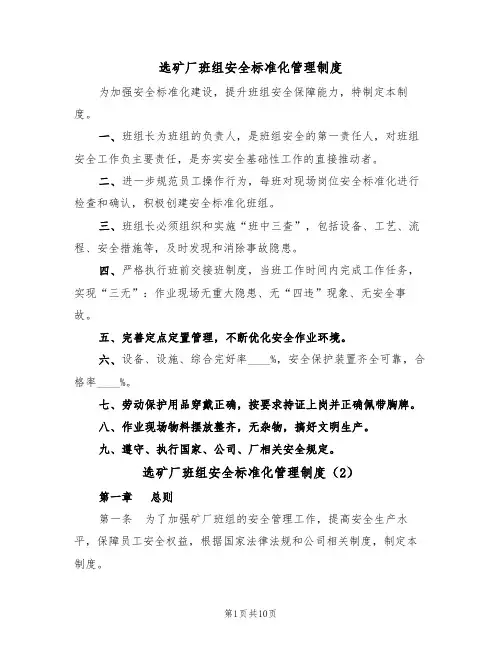 选矿厂班组安全标准化管理制度（5篇）