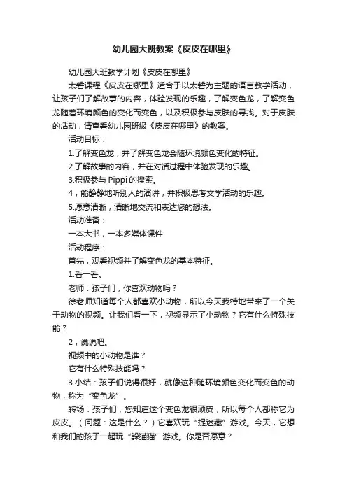 幼儿园大班教案《皮皮在哪里》