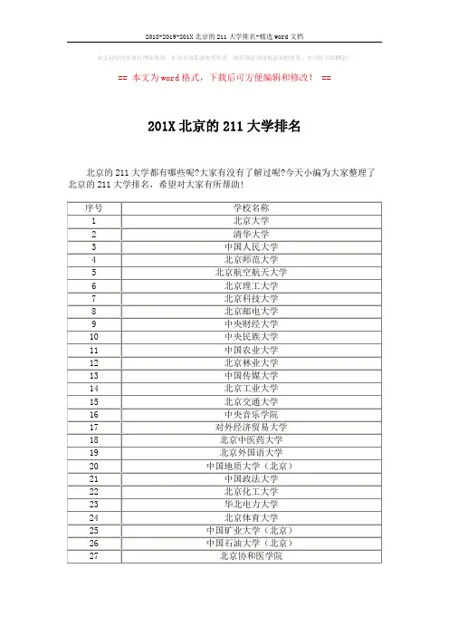 2018-2019-201X北京的211大学排名-精选word文档 (3页)