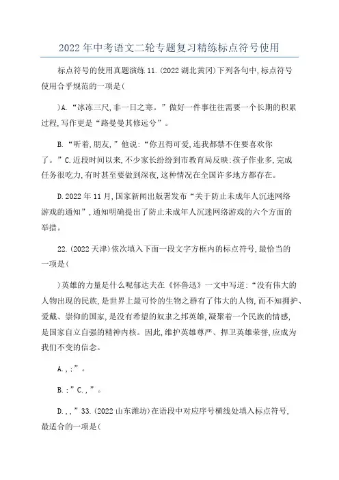 2022年中考语文二轮专题复习精练标点符号使用