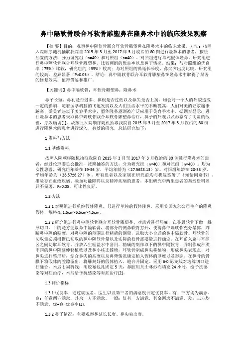 鼻中隔软骨联合耳软骨雕塑鼻在隆鼻术中的临床效果观察