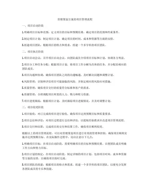 营销策划方案的项目管理流程