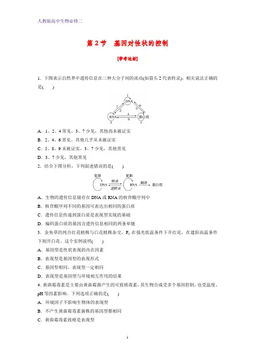 人教版(新教材)高中生物必修2练习12：4 2基因对性状的控制课时作业