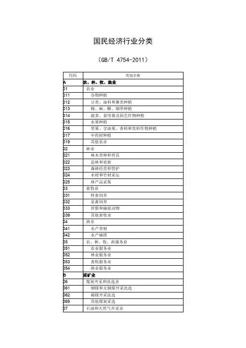 国民经济行业分类2011