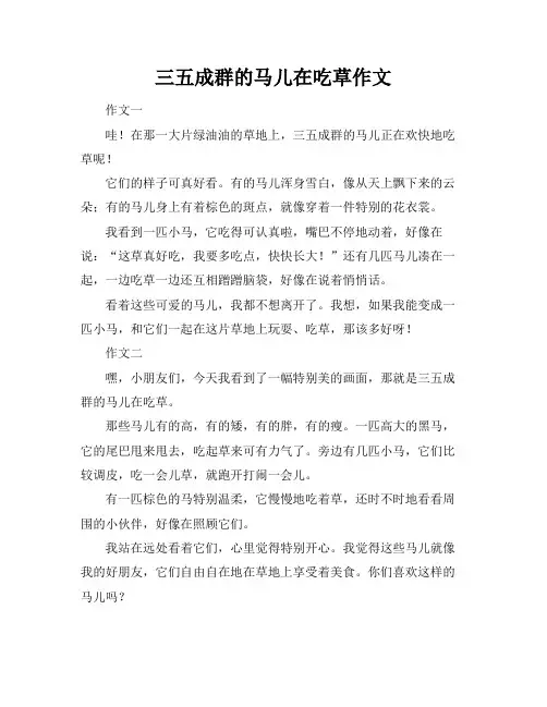三五成群的马儿在吃草作文