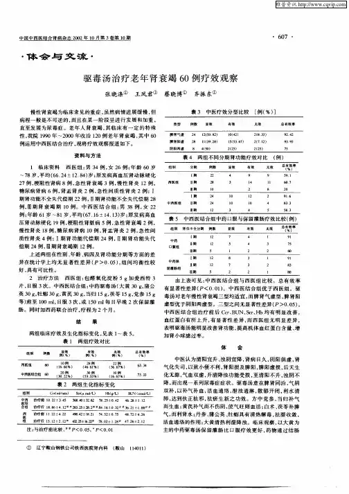 驱毒汤治疗老年肾衰竭60例疗效观察