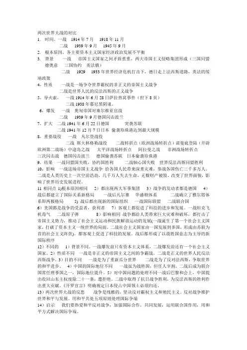两次世界大战的对比