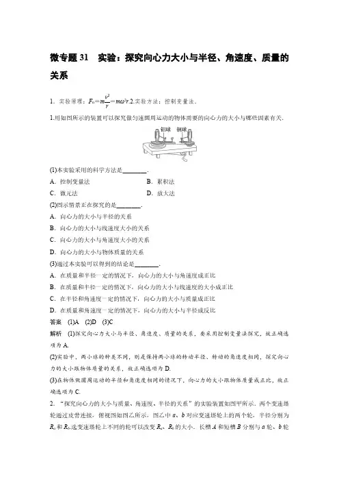 第四章 微专题31 实验：探究向心力大小与半径、角速度、质量的关系