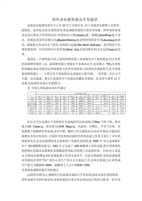 国外卤水锂资源及开发现状