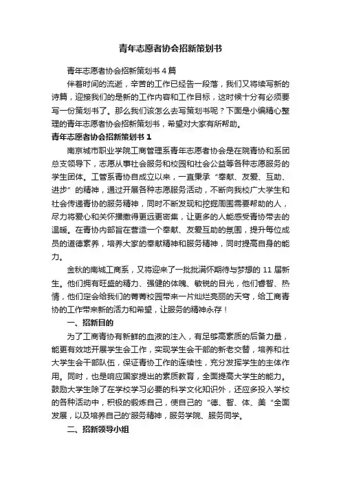 青年志愿者协会招新策划书4篇