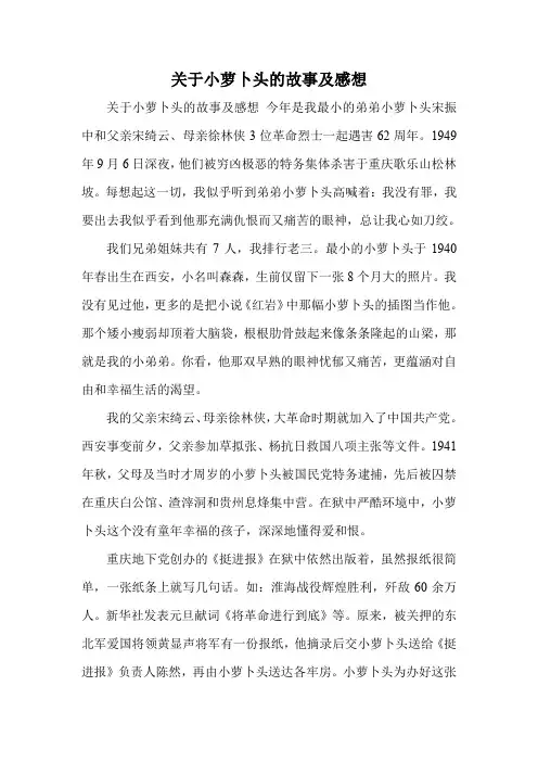 关于小萝卜头的故事及感想