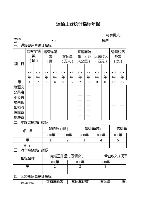 运输主要统计指标年报表格