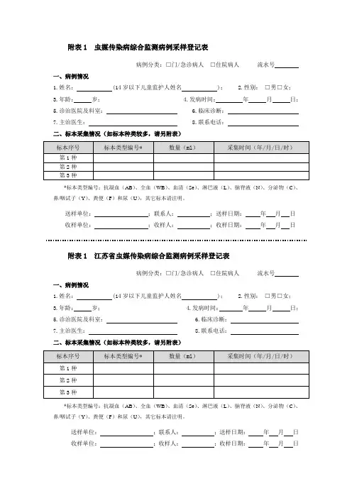 发热板血小板减少采样流调登记表