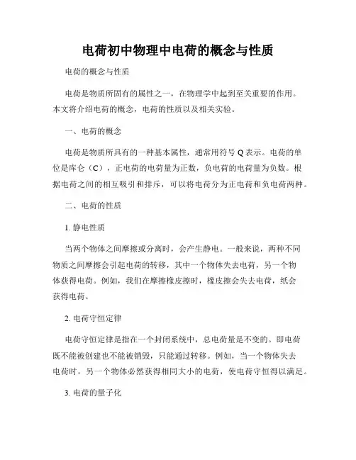 电荷初中物理中电荷的概念与性质