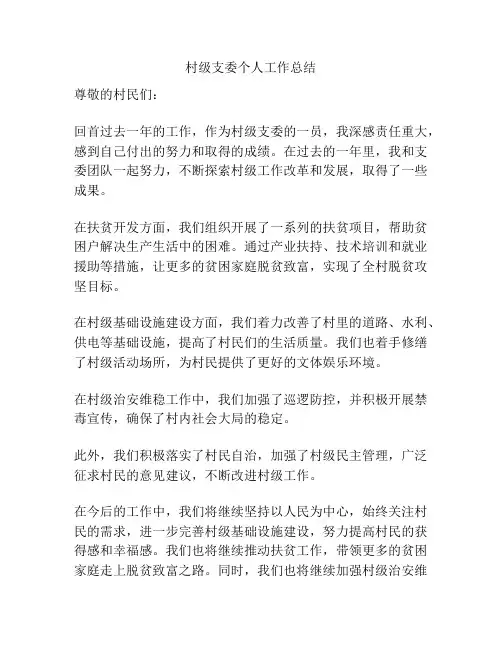 村级支委个人工作总结