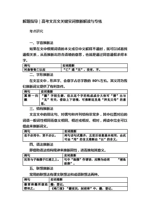解题指导｜高考文言文关键实词推断解读与专练