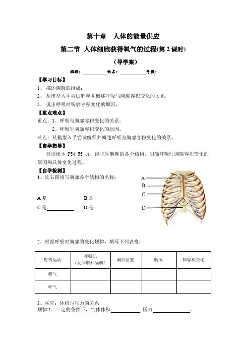 【学案】人体细胞获得氧气全过程--导学案
