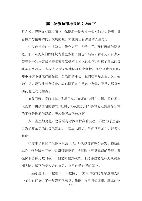 高二物质与精神议论文800字