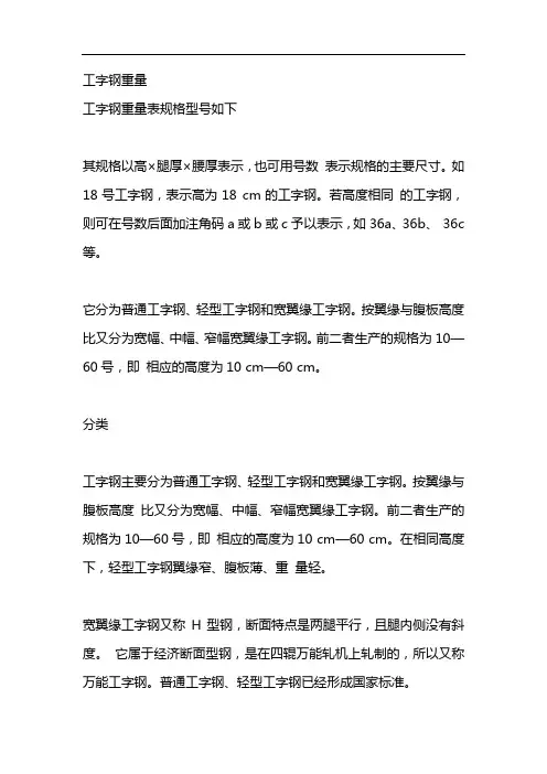 工字钢重量