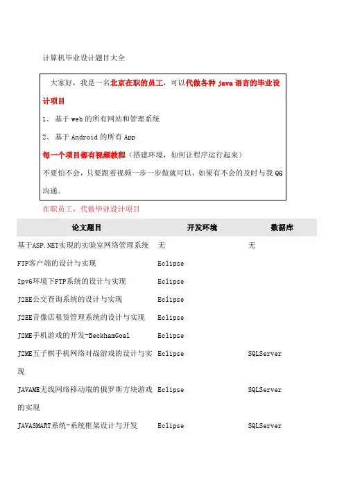 计算机毕业论文题目大全