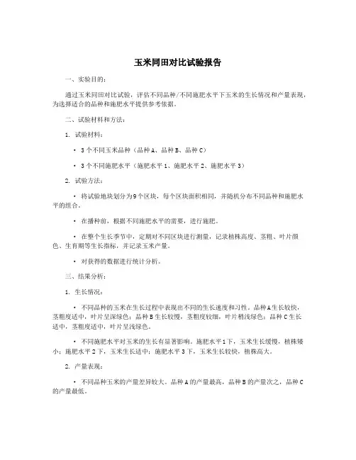 玉米同田对比试验报告