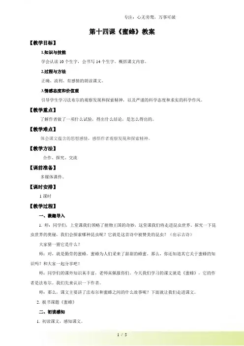 部编版三年级语文下册第十四课 蜜蜂 (教案)
